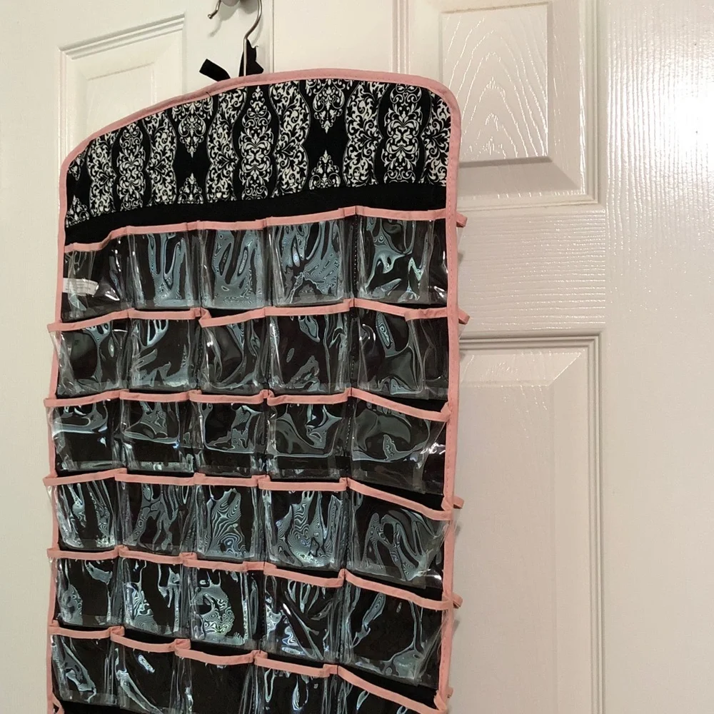 Over-the-Door Jewelry Organizer Black Double Side Multi Clear Pockets